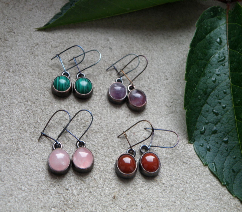 Naušnice -měděné pecky s kameny