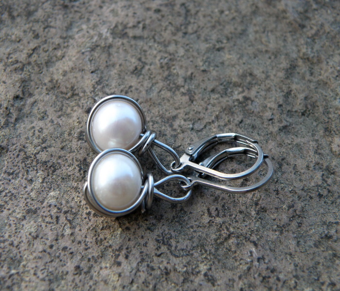 Naušnice -  říční perla v nerezu