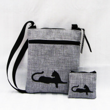 šedá crossbody s kapsou-kočka