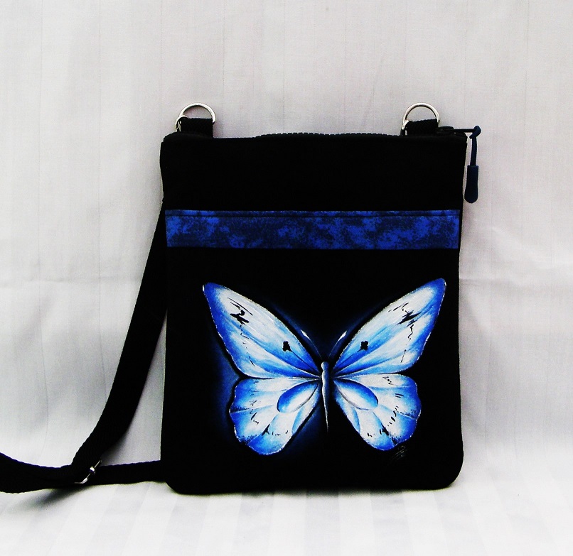 malá crossbody s kapsou-modrý motýl 