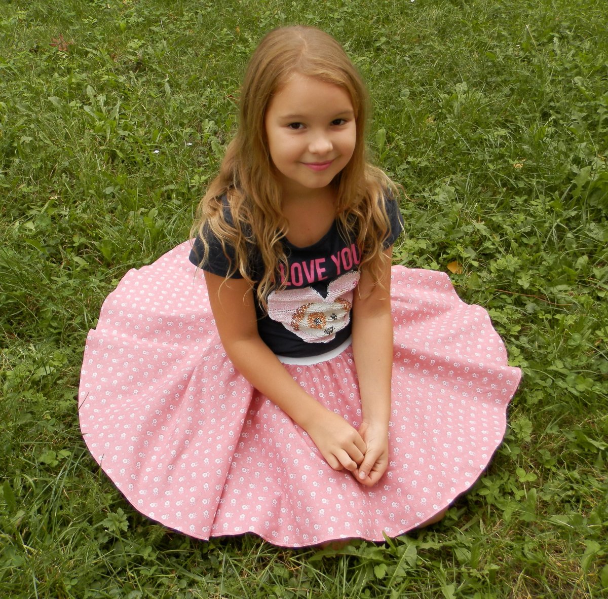 sukně kolová kytičková starorůžová do 9let