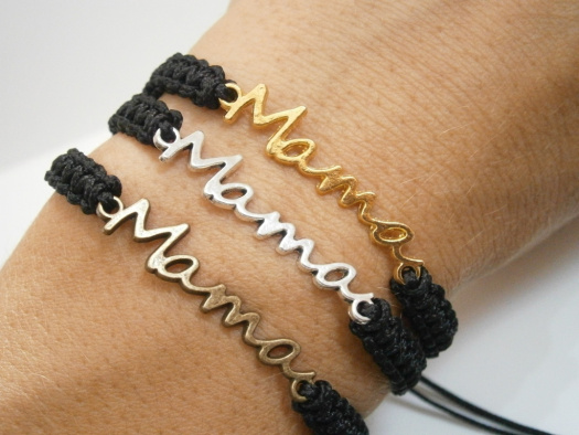 MAMA" - černý náramek (macramé) - Unisex 
