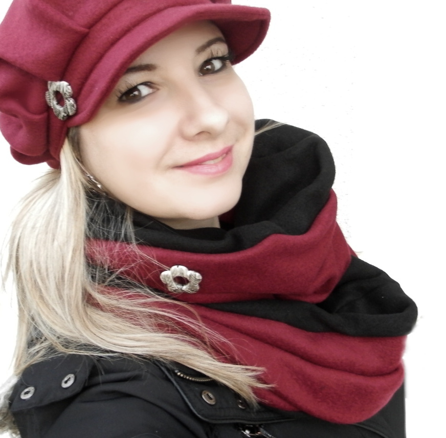 nákrčník dámský,tunel z fleesu černo bordo tmavá