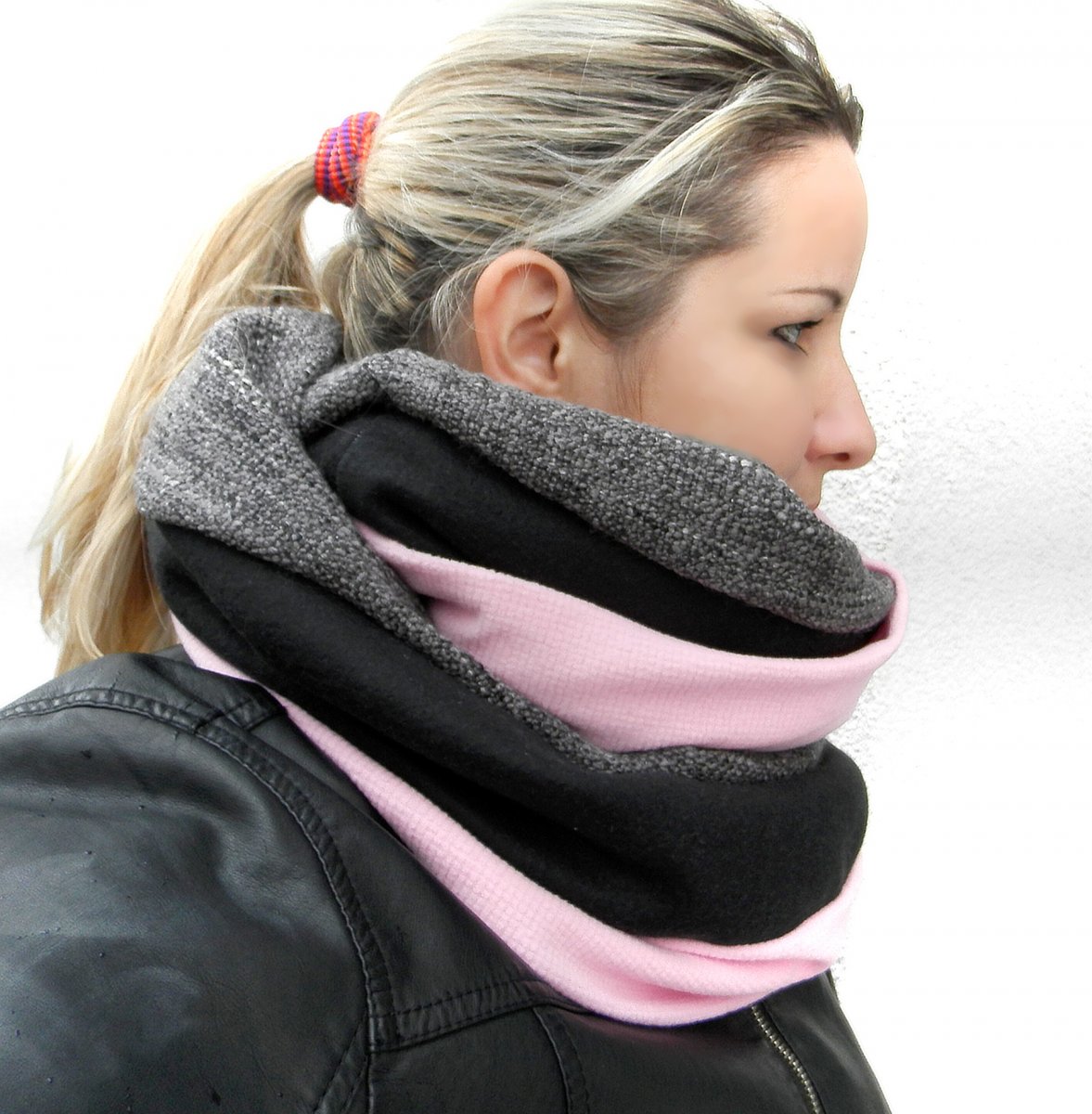 nákrčník,tunel,zimní  růžovo šedo černý