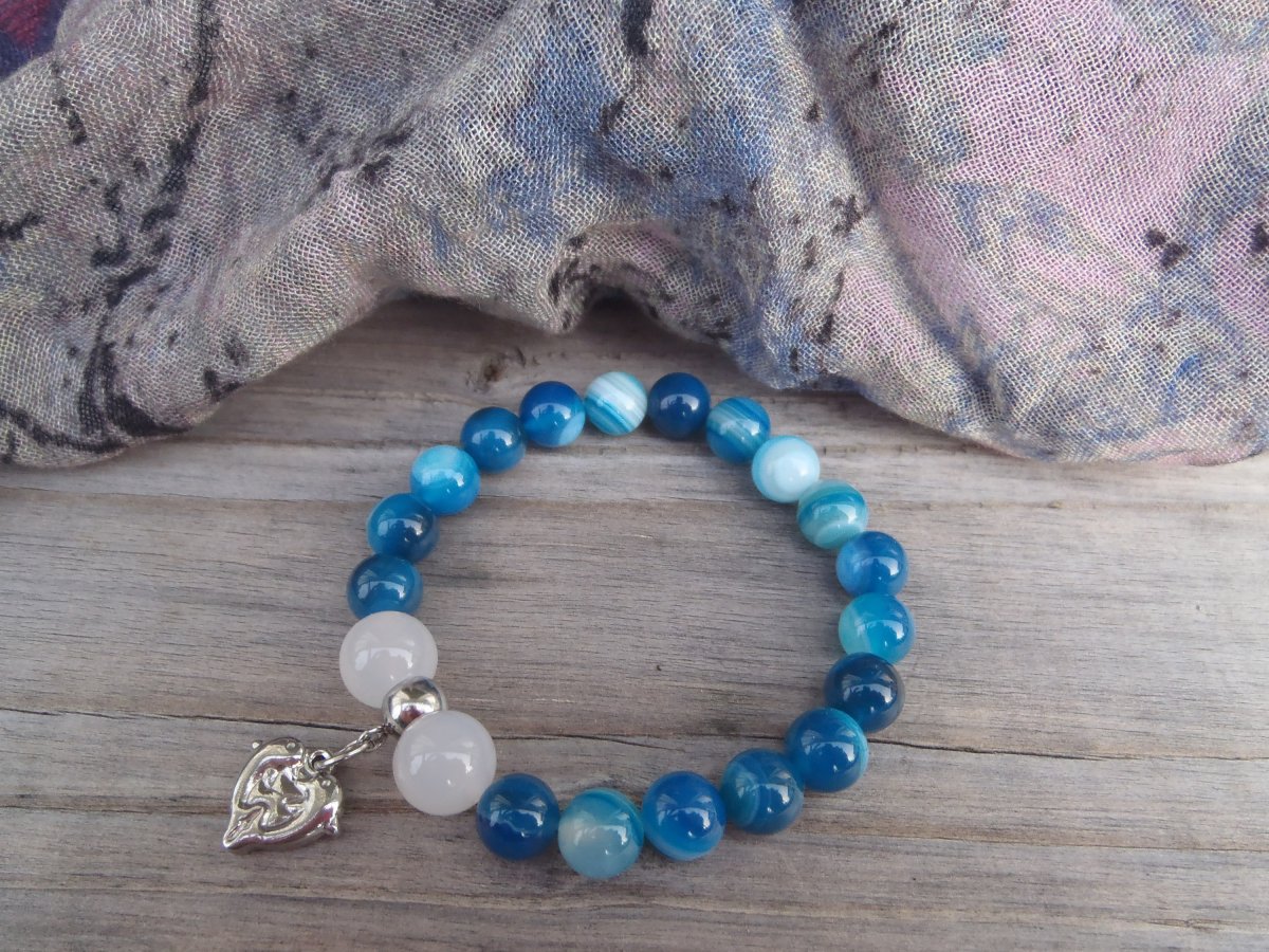 tyrkysový achátový s delfíny