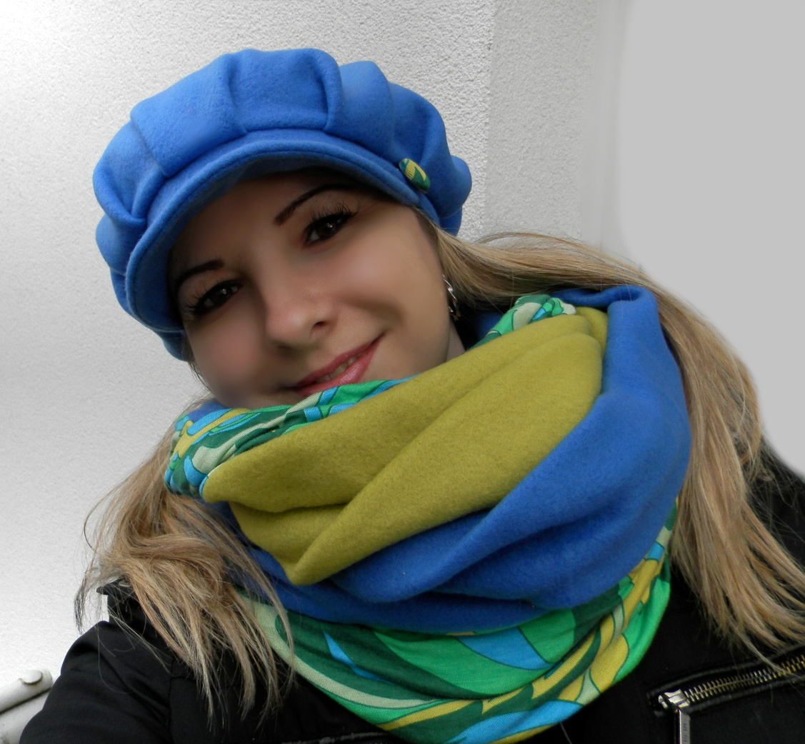 nákrčník ,tunel šál modro zelený+pletenina vzor