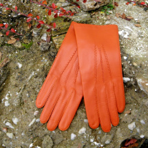 Rezavé kožené rukavice s hedvábnou podšívkou  -  ručně šité