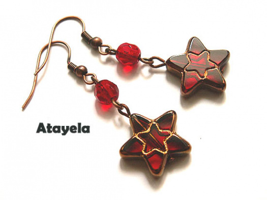 Náušnice RED STARS dlouhé (NA0044)