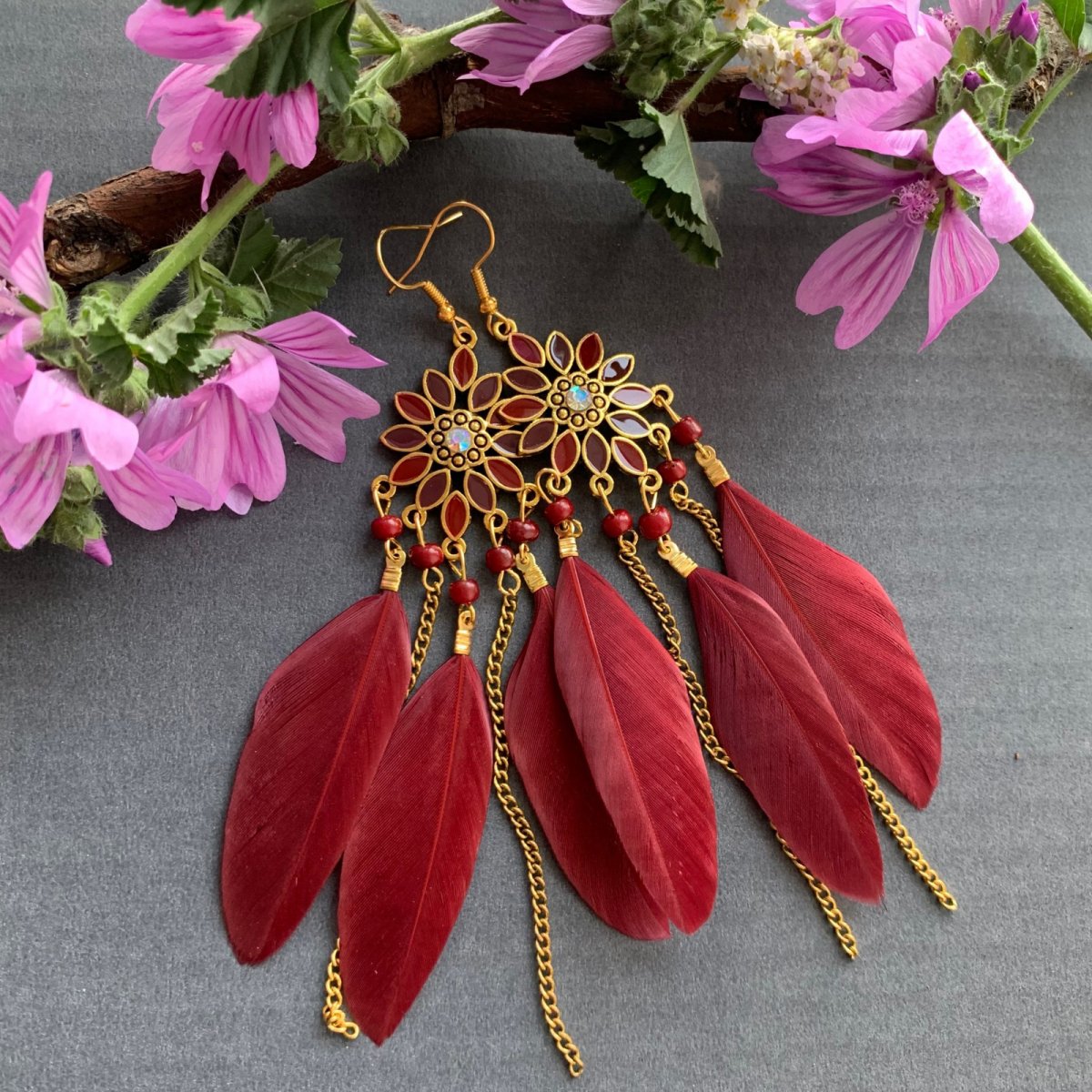 Peříčkové vínové náušnice