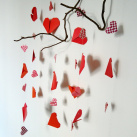 Origami romantický závěs srdce červená a vzor