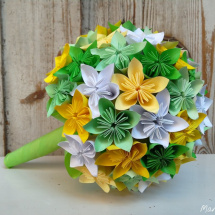 Svatební origami kytice - zelená, žlutá, bílá