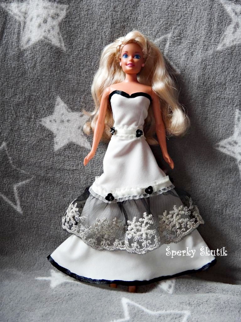 SA0130 - Bíločené  šaty s krajkou a růžičkami