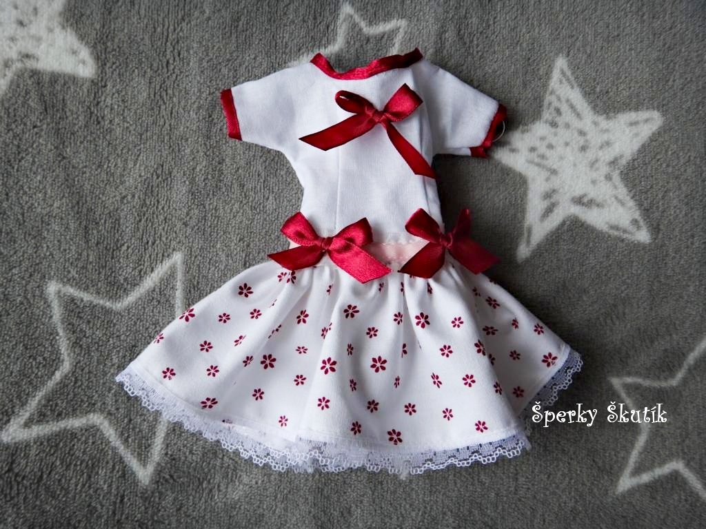 SA0136 - Letní bíločervené květinové šaty s mašličkami