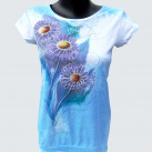 Modré tričko s chryzantémami -ručně malované