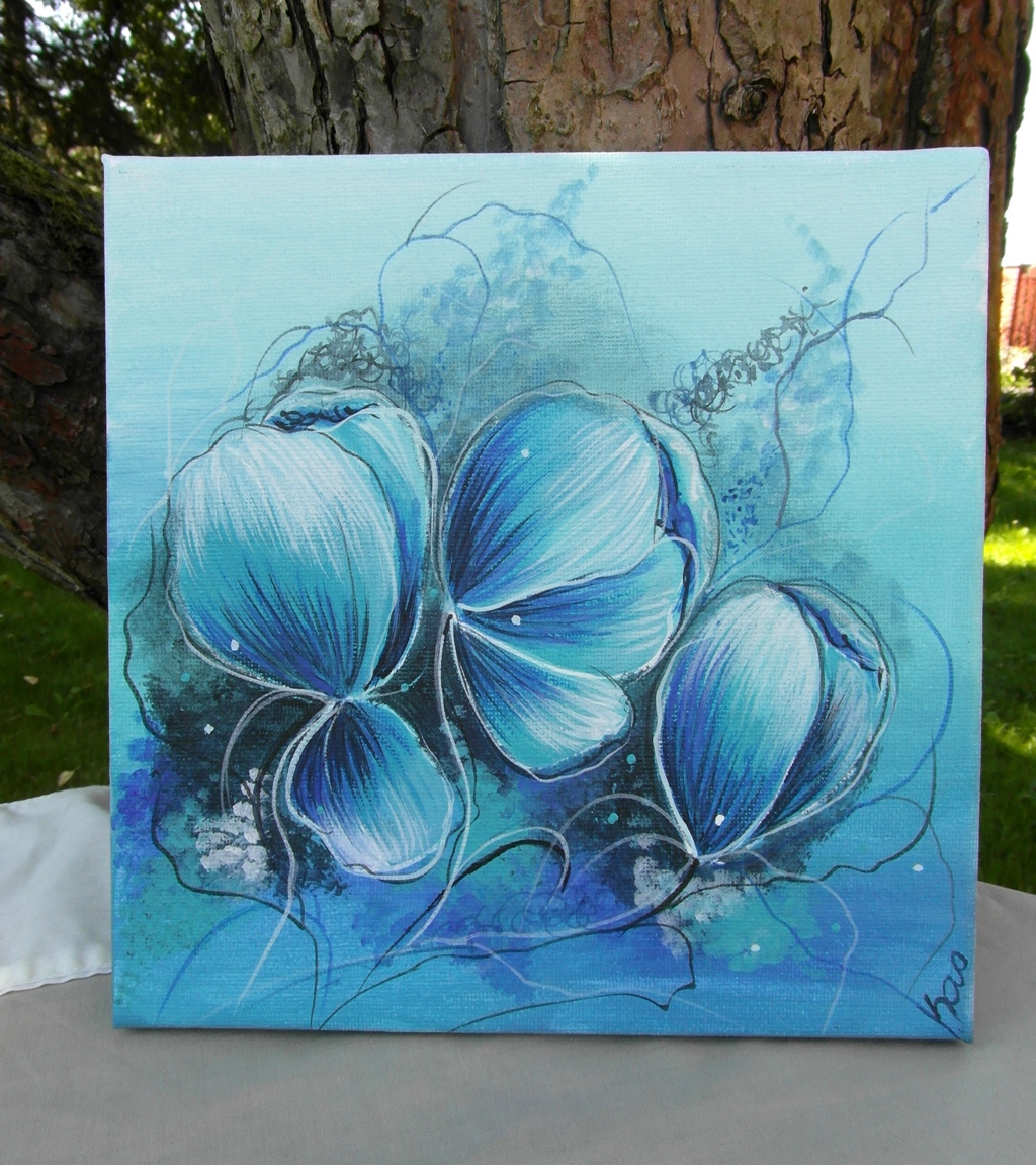 Malovaný obrázek modré květinky