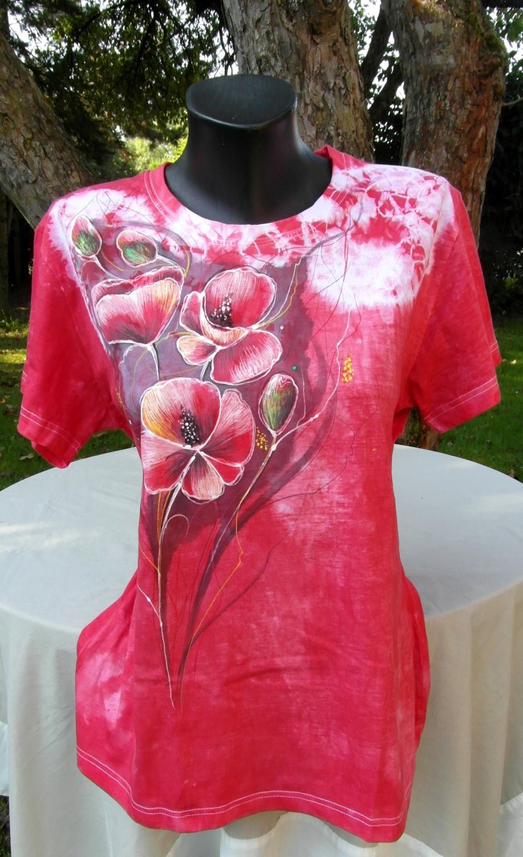 Červené tričko s máky-ručně malované