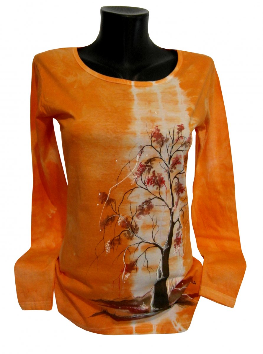 Oranžové triko - stromek strom stromeček ručně malované