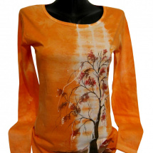 Oranžové triko - stromek strom stromeček ručně malované