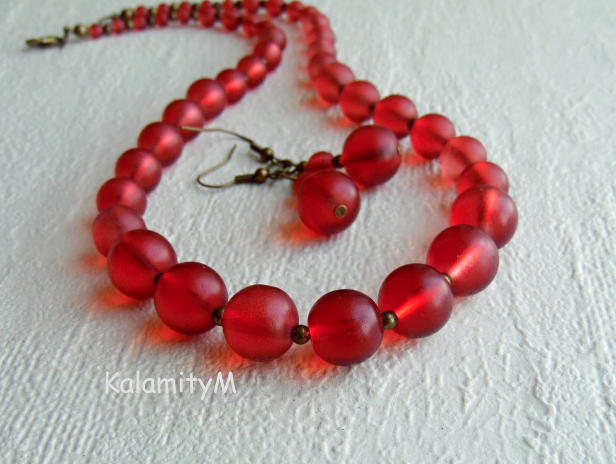 RED - náhrdelník a náušnice ze skleněných korálů