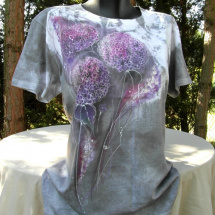 Šedé tričko s hortenziemi-ručně malované tričko