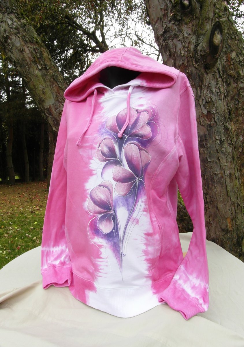 Růžová květinková mikina-ručně malovaná