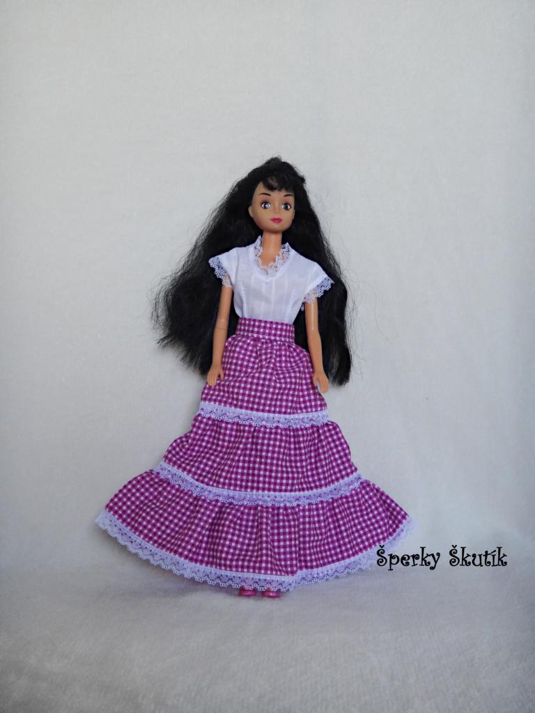 SU0040 - Fialová kostkovaná dlouhá sukně