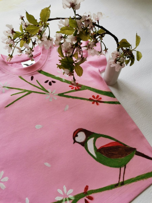 Tričko malované dětské Jarní ptáček