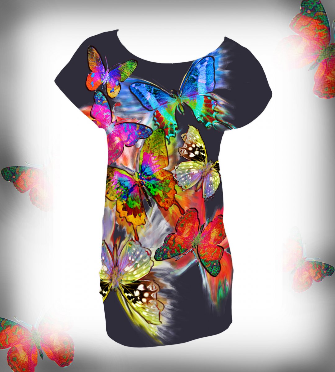 Dámská tmavošedá tunika s motýly. Vel dle Tabulky vel