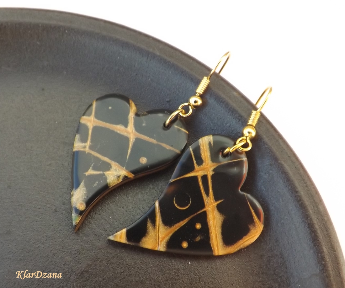 Náušnice Tyna srdce černo-zlaté