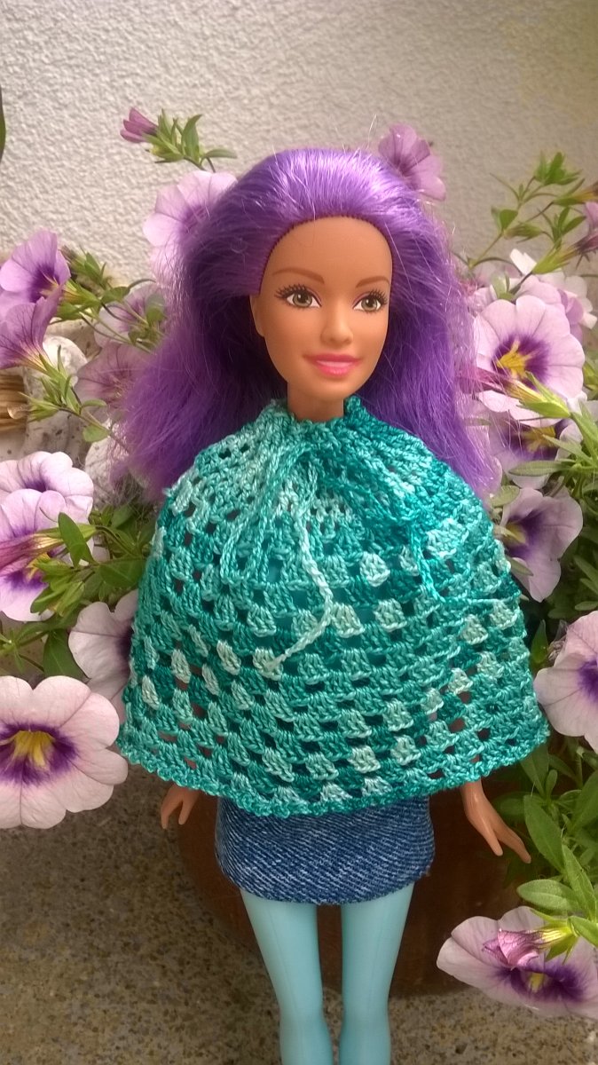 Pončo nebo sukýnka pro Bárbie - zelený melír