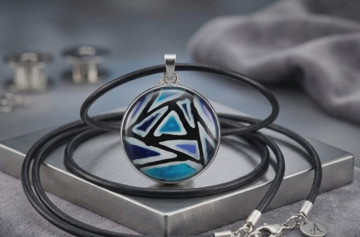 Ručně malovaný skleněný náhrdelník-střepy modrého nebe