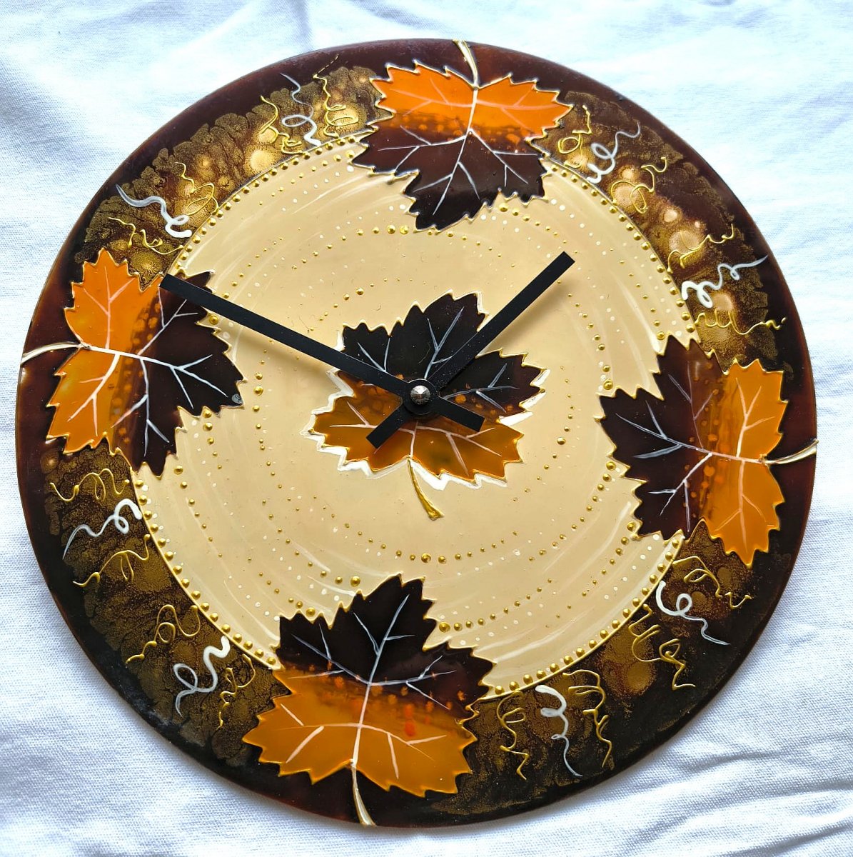 ručně malované skleněné hodiny o průměru 25cm Originál
