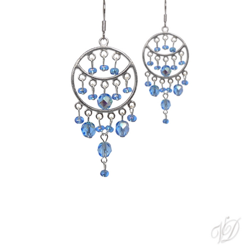 Orientální náušnice 0112 - Orient stříbrné s ledově modrou