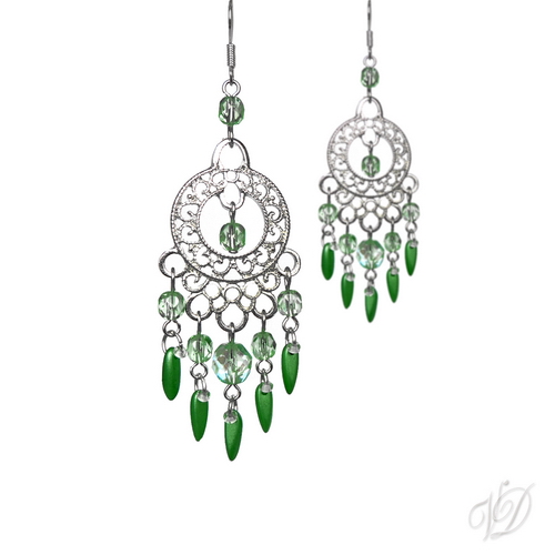 Orientální náušnice 0330 - Orient stříbrné luxus zelené  - DOPRODEJ - SLEVA