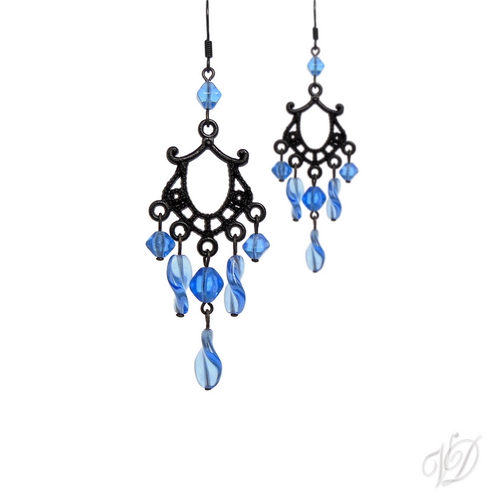 Orientální náušnice 0507 - Orient černé s modrou