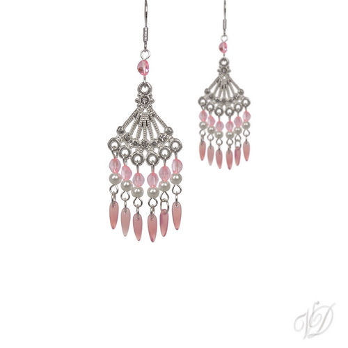 Orientální náušnice 0546 - Orient stříbrné vějíře růžové