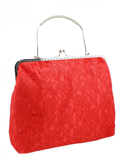 Dámská krajková kabelka červená s kovovým rámečkem  0976A1