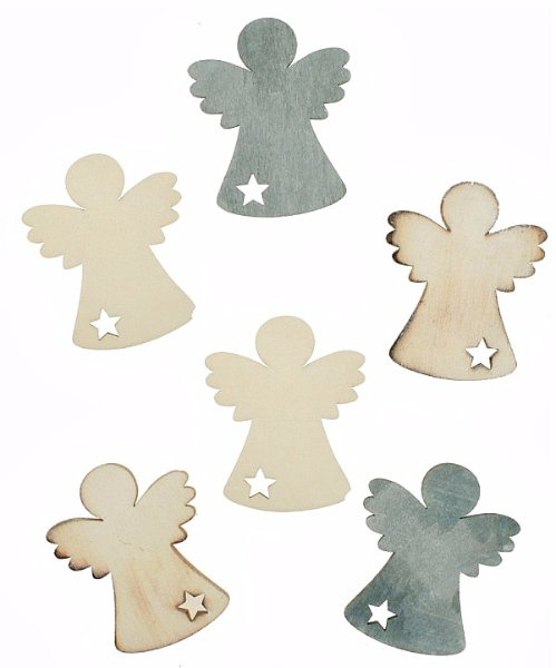 dřevěný andílek - mix barev - cena za 6 kusů