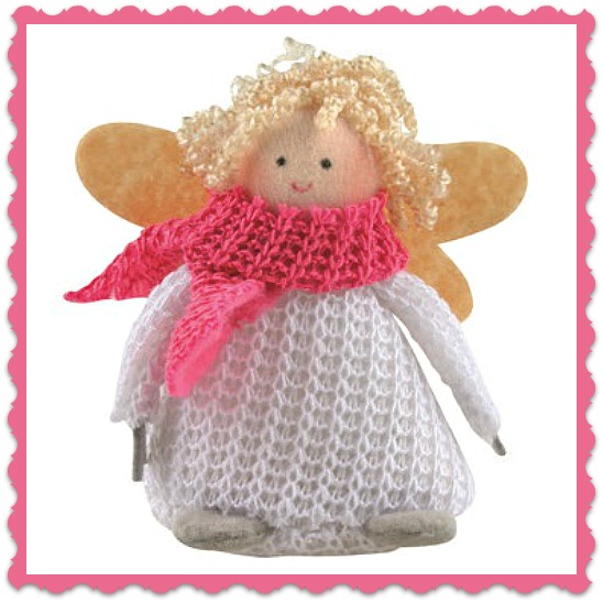 andělíček  - látka, filc, pletený kabátek a šálka