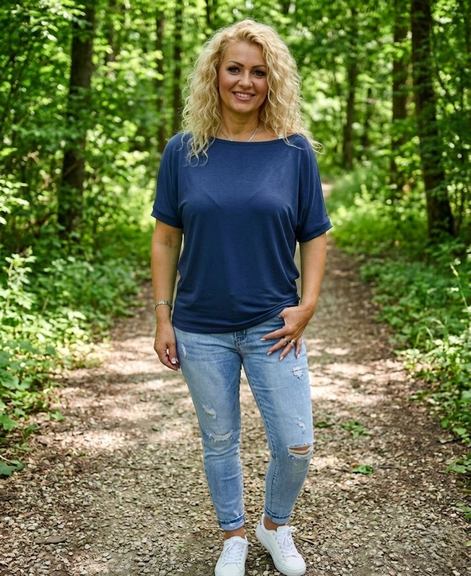 Tričko s širokým lodičkovým výstřihem - tmavě modrá barva (viskóza) 