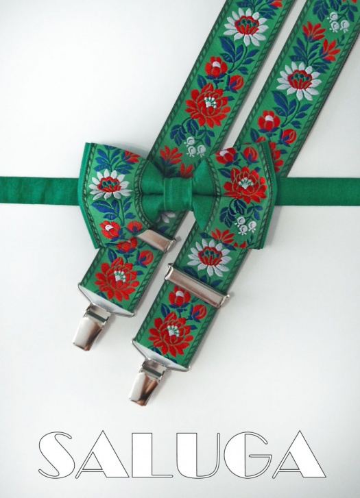 Pánské set motýlek + šle folkový, folklorní,lidový zelený