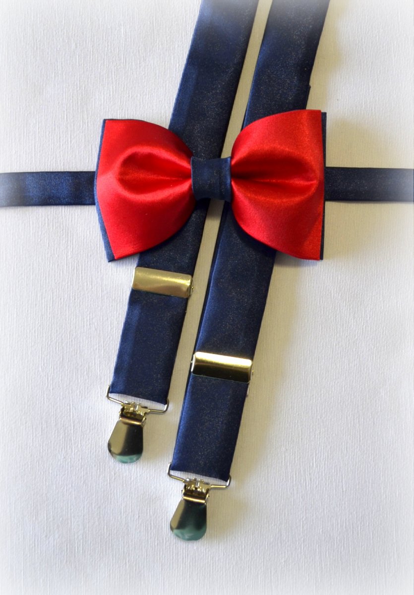 Pánské šle a motýlek modré, červený