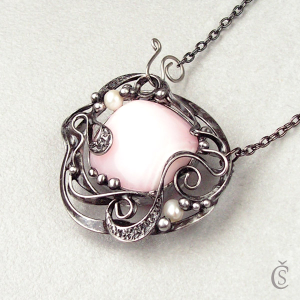 Náhrdelník - Manganokalcit, perly