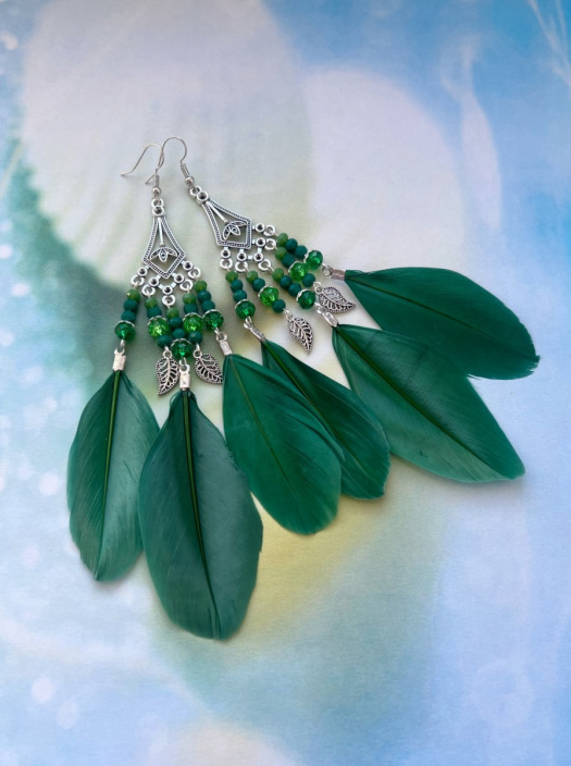 Peříčkové zelené náušnice 02
