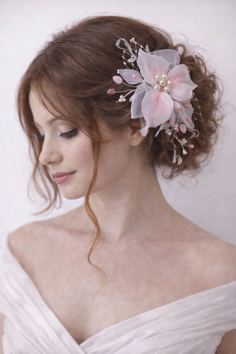 Autorská svatební ozdoba do vlasů z nylonových květů – jemná elegance v ručním zpracování