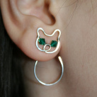 Náušnice provlékací - Kočka zelenoočka - ocel