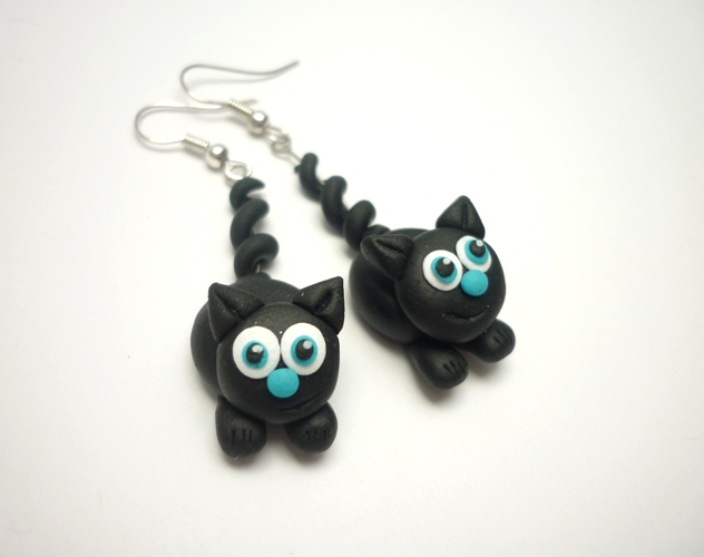 Náušnice fimo kočky 