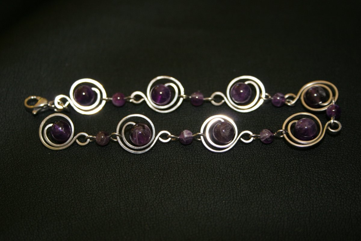 Náramek - Ametyst - chirurgická ocel