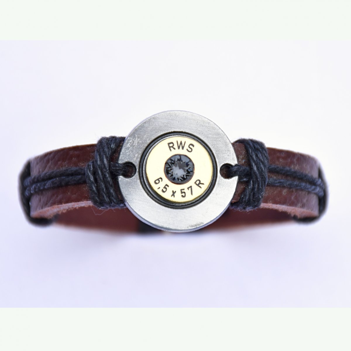 Náramek s nábojnicí, z kůže, kámen Swarovski