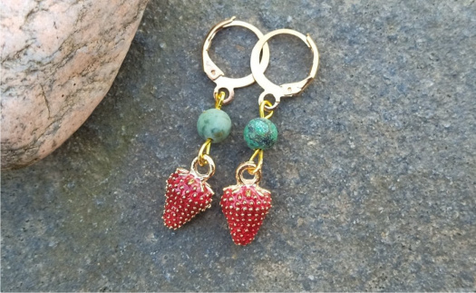 Náušnice jahody a achát pozlacená chirurgická ocel, 248